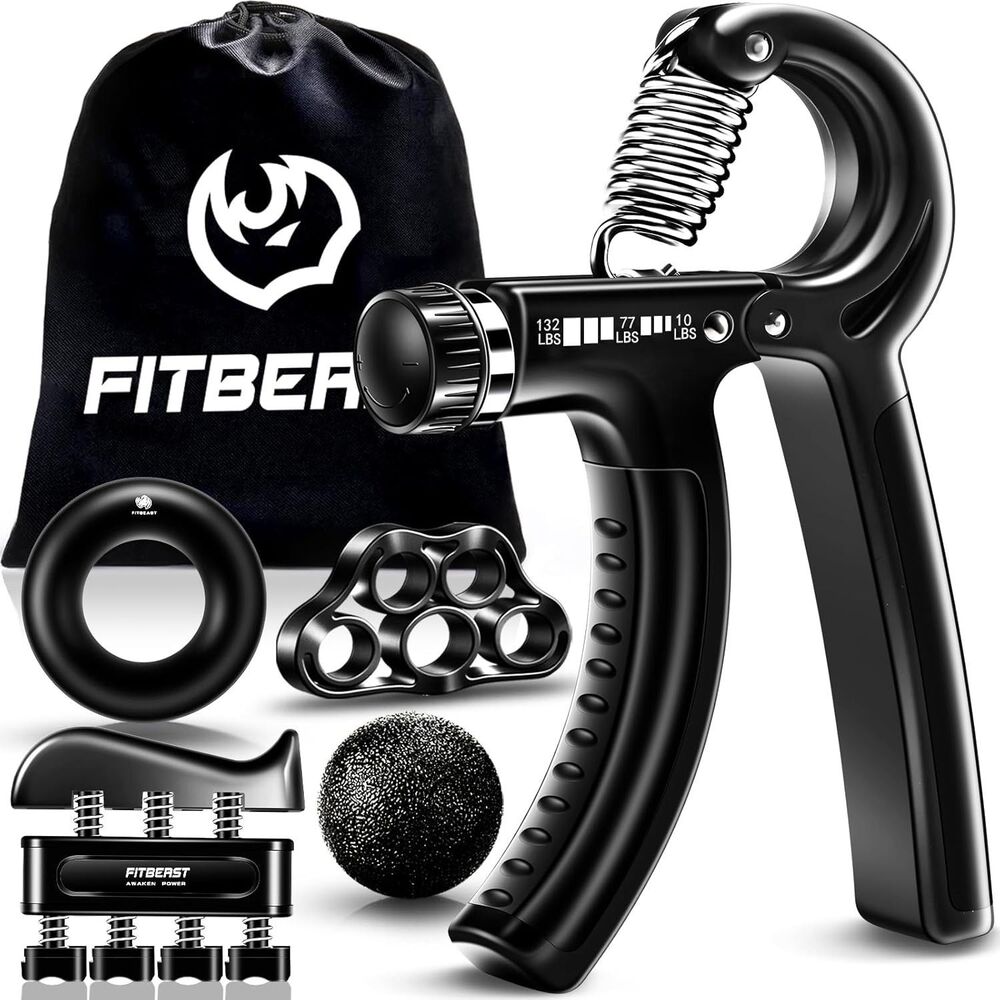 FitBeast Hand Grip Strengthener Forearm Kit Adjustable Resistance 5 Pack Black